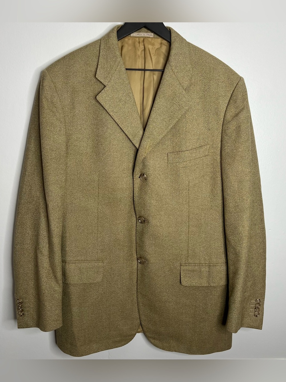 Corneliani 3 Button Sport Coat Blazer Spencer Mens Beige Tweed Italy IT 52R